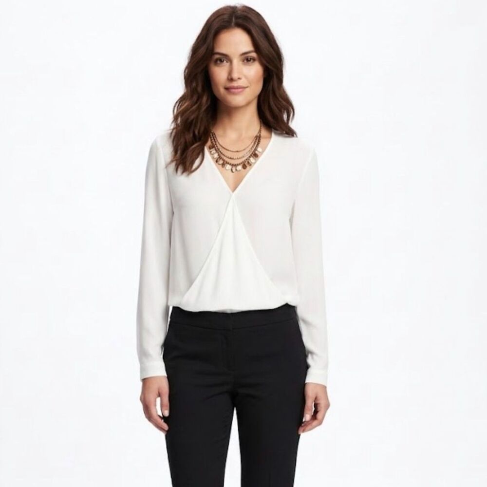 Wayf Nordstrom Ivory Sheer V-Neck Wrap Front High Low Hem LS Blouson Top Size XS